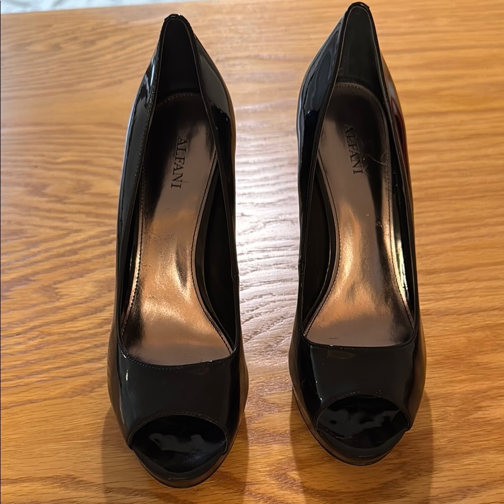 Alfani Glossy Black Peep-Toe Heels